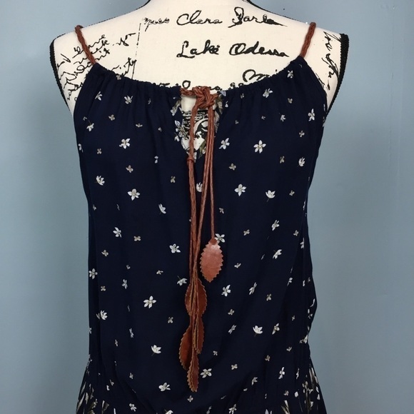 SANTORY Mini Boho Floral Faux Leather Strap Dress - Picture 2 of 15